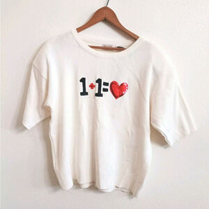 NWT Vintage Lucia Off White Sweater 1/2 Sleeve 1+1=Love Sequin Size M